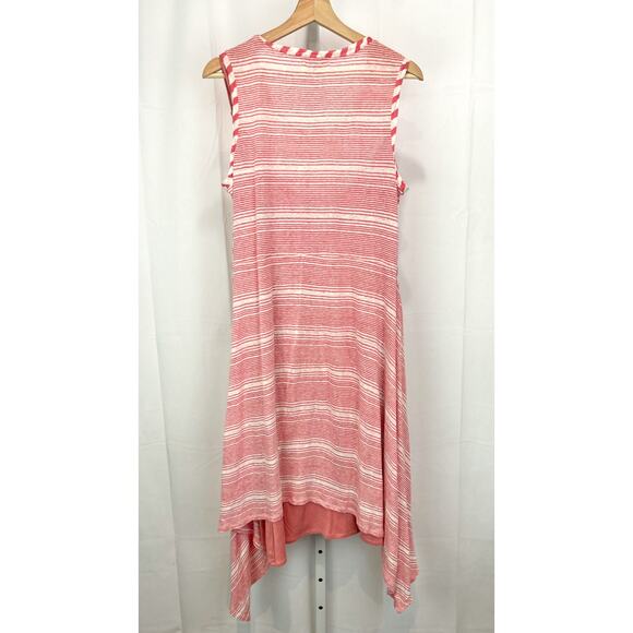 SUNDANCE M Striped Linen Knit Sleeveless Midi Dress Lined Asymmetric Hem Pink - Picture 2 of 10